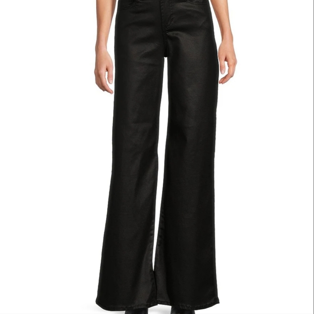 Reba Coated Denim High Rise 5-Pocket Wide Straight Leg Full Length Jeans